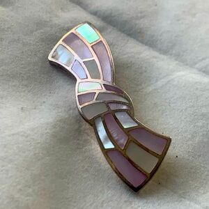 Zuni inlaid mother of pearl bow pendant sterling silver